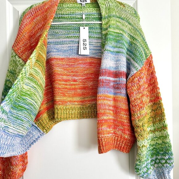 NWT 525 America Open Front Balloon Sleeve Cardigan in Multi Size XS/S - Picture 3 of 8